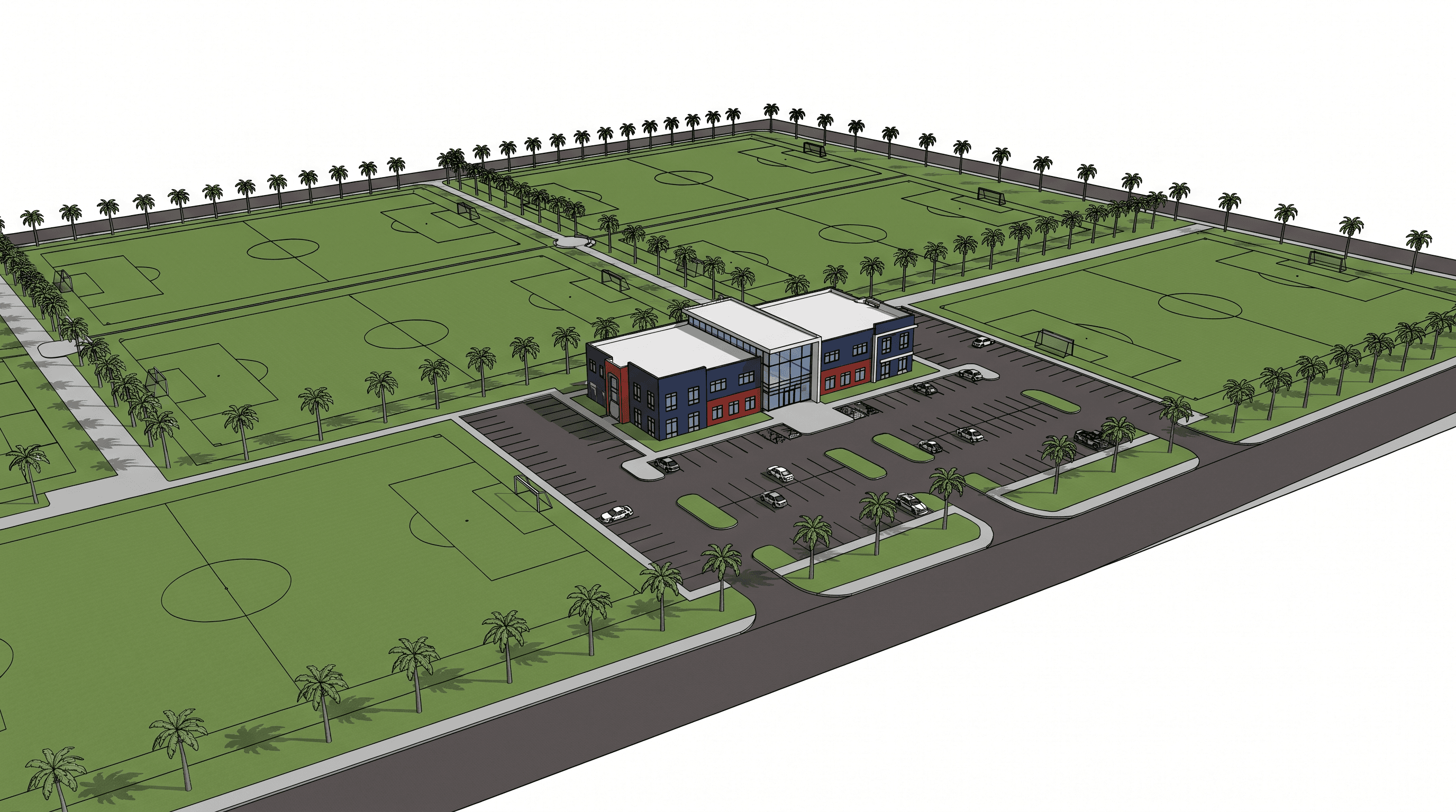 Aerial 3D rendering of the ILG Sports Center